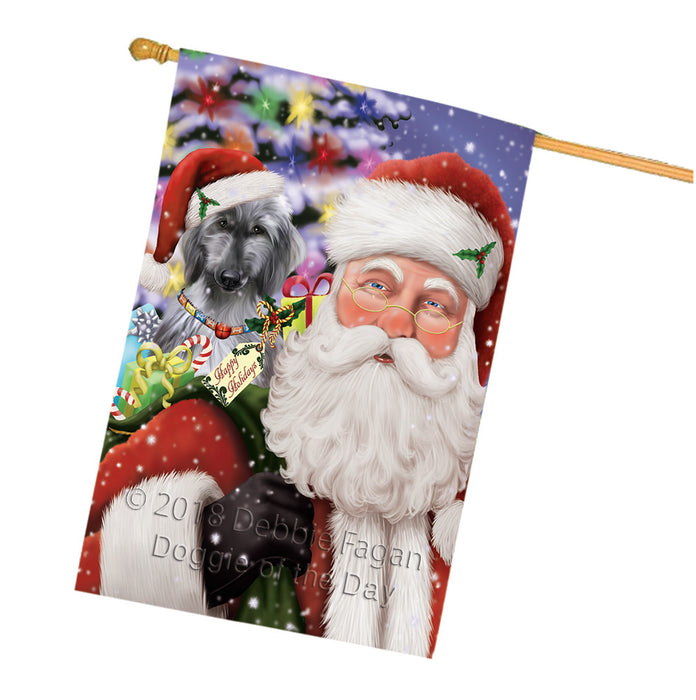 Santa Carrying Afghan Hound Dog and Christmas Presents House Flag FLG53860