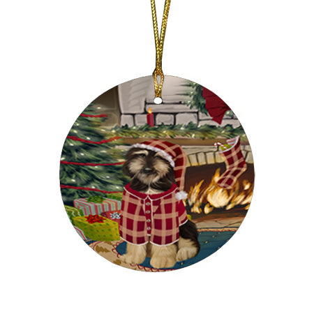 The Stocking was Hung Afghan Hound Dog Round Flat Christmas Ornament RFPOR55502