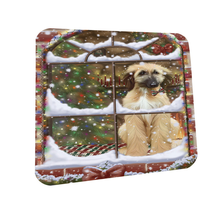 Please Come Home For Christmas Afghan Hound Dog Sitting In Window Coasters Set of 4 CST53563