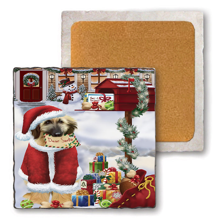Afghan Hound Dog Dear Santa Letter Christmas Holiday Mailbox Set of 4 Natural Stone Marble Tile Coasters MCST48512