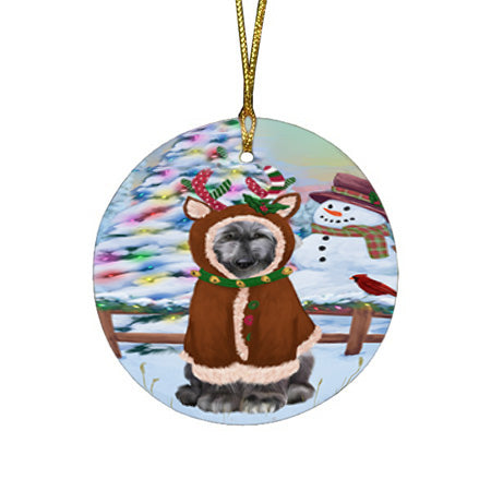 Christmas Gingerbread House Candyfest Afghan Hound Dog Round Flat Christmas Ornament RFPOR56475