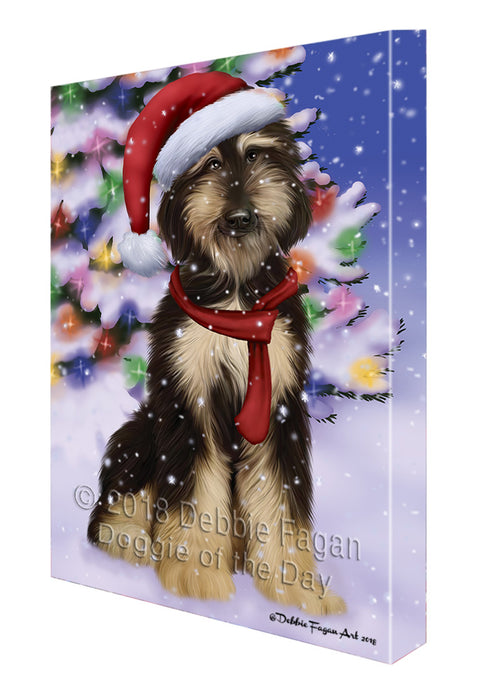 Winterland Wonderland Afghan Hound Dog In Christmas Holiday Scenic Background Canvas Print Wall Art Décor CVS101321