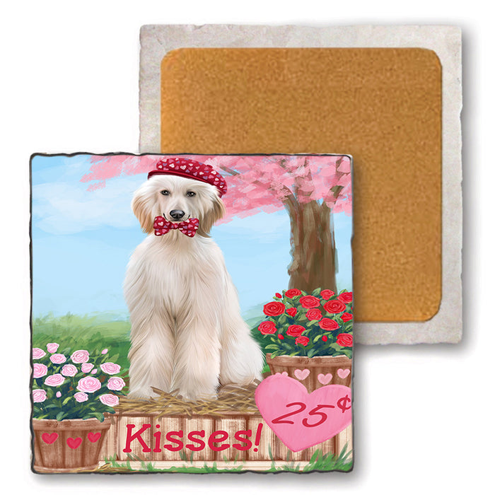 Rosie 25 Cent Kisses Afghan Hound Dog Set of 4 Natural Stone Marble Tile Coasters MCST50753