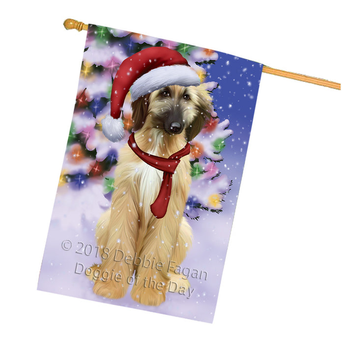 Winterland Wonderland Afghan Hound Dog In Christmas Holiday Scenic Background House Flag FLG53918