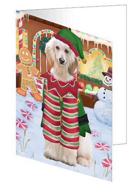 Christmas Gingerbread House Candyfest Afghan Hound Dog Handmade Artwork Assorted Pets Greeting Cards and Note Cards with Envelopes for All Occasions and Holiday Seasons GCD72875
