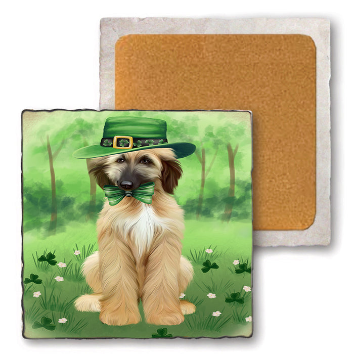 St. Patricks Day Irish Portrait Afghan Hound Dog Set of 4 Natural Stone Marble Tile Coasters MCST51961