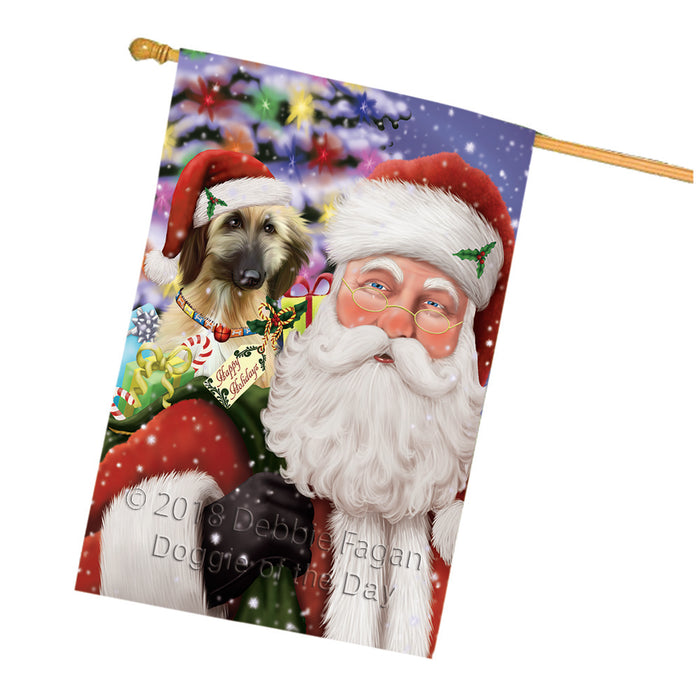 Santa Carrying Afghan Hound Dog and Christmas Presents House Flag FLG53861