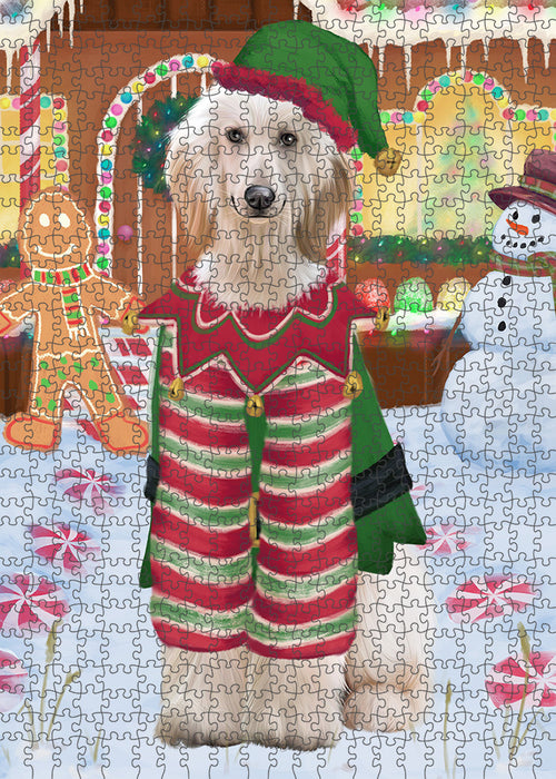 Christmas Gingerbread House Candyfest Afghan Hound Dog Puzzle with Photo Tin PUZL92680