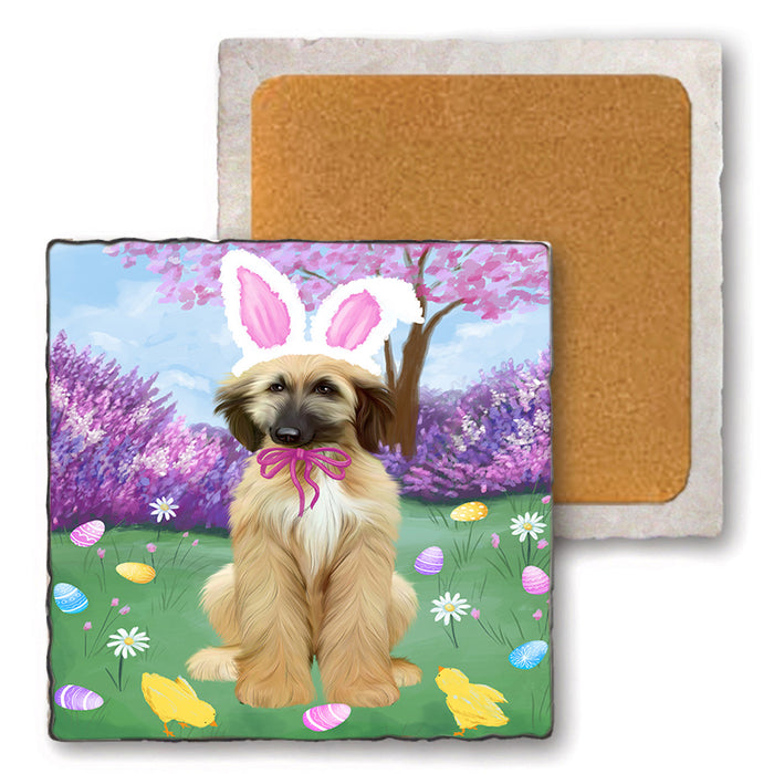 Easter Holiday Afghan Hound Dog Set of 4 Natural Stone Marble Tile Coasters MCST51857