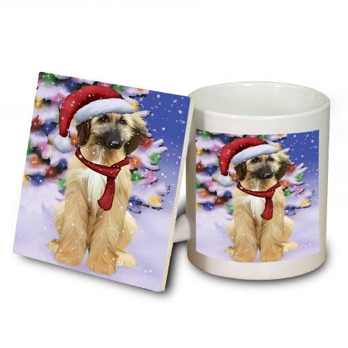 Winterland Wonderland Afghan Hound Dog In Christmas Holiday Scenic Background Mug and Coaster Set MUC53712
