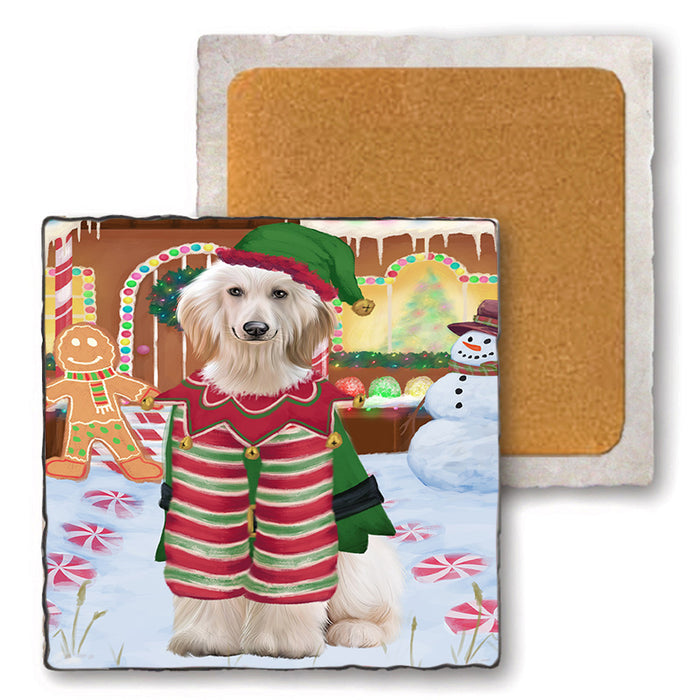 Christmas Gingerbread House Candyfest Afghan Hound Dog Set of 4 Natural Stone Marble Tile Coasters MCST51120