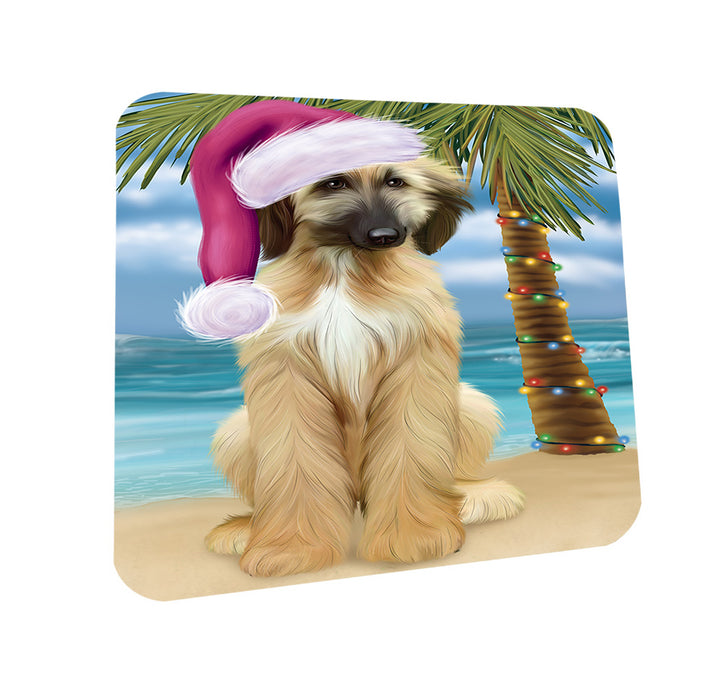 Summertime Happy Holidays Christmas Afghan Hound Dog on Tropical Island Beach Coasters Set of 4 CST54352