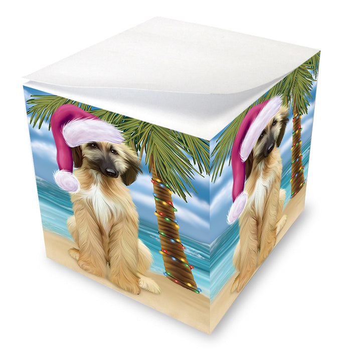 Summertime Happy Holidays Christmas Afghan Hound Dog on Tropical Island Beach Note Cube NOC56040
