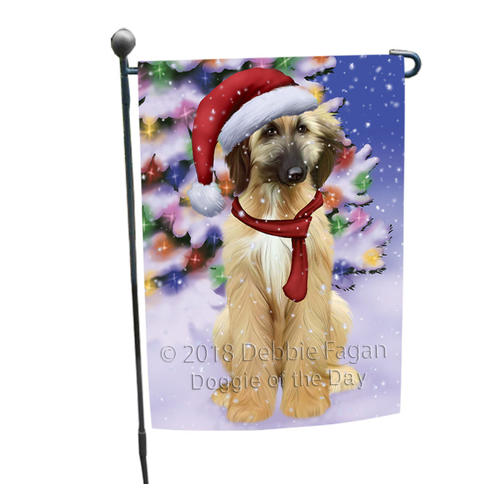 Winterland Wonderland Afghan Hound Dog In Christmas Holiday Scenic Background Garden Flag GFLG53782