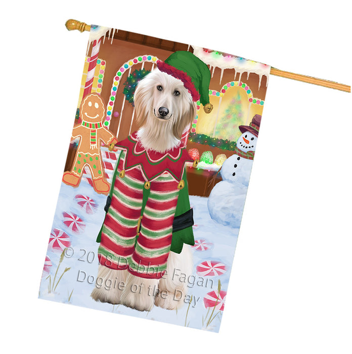 Christmas Gingerbread House Candyfest Afghan Hound Dog House Flag FLG56804