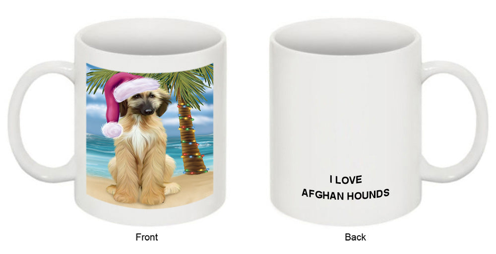 Summertime Happy Holidays Christmas Afghan Hound Dog on Tropical Island Beach Coffee Mug MUG49792