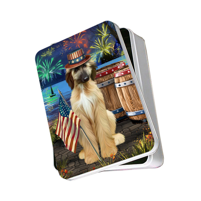 4th of July Independence Day Fireworks Afghan Hound Dog at the Lake Photo Storage Tin PITN51066