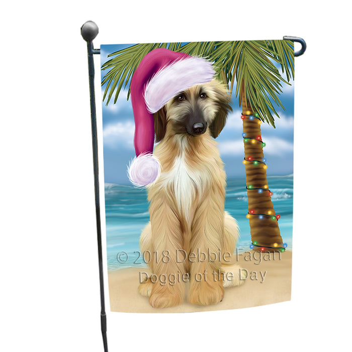 Summertime Happy Holidays Christmas Afghan Hound Dog on Tropical Island Beach Garden Flag GFLG54584