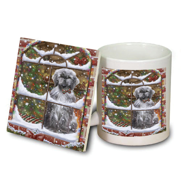 Please Come Home For Christmas Afghan Hound Dog Sitting In Window Mug and Coaster Set MUC53598