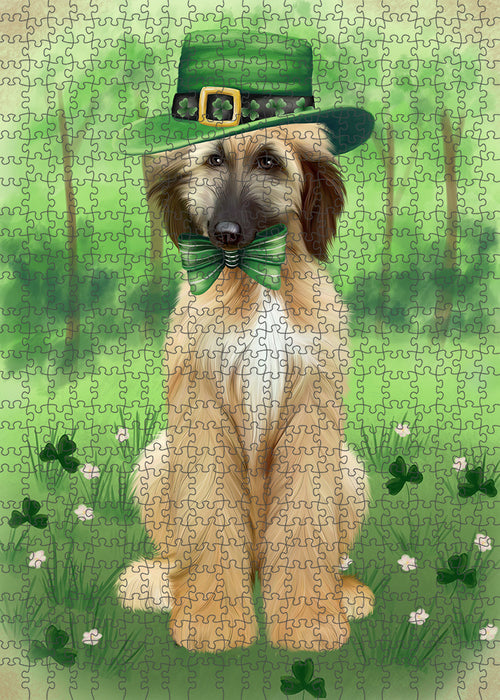 St. Patricks Day Irish Portrait Afghan Hound Dog Portrait Jigsaw Puzzle for Adults Animal Interlocking Puzzle Game Unique Gift for Dog Lover's with Metal Tin Box PZL004