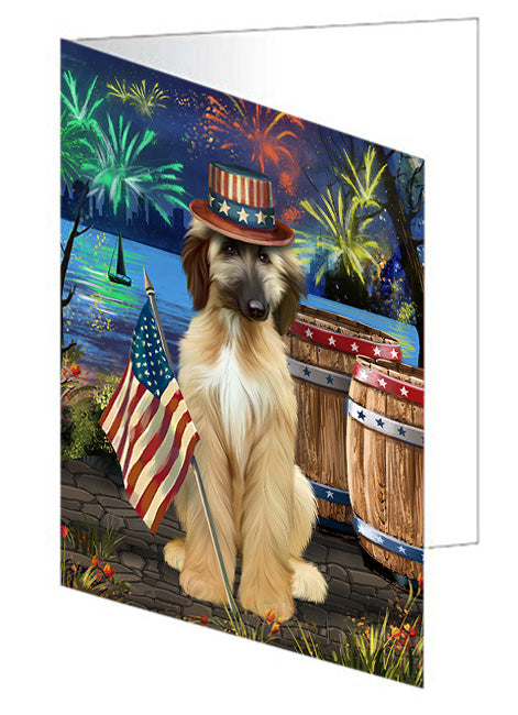 4th of July Independence Day Fireworks Afghan Hound Dog at the Lake Handmade Artwork Assorted Pets Greeting Cards and Note Cards with Envelopes for All Occasions and Holiday Seasons GCD57227