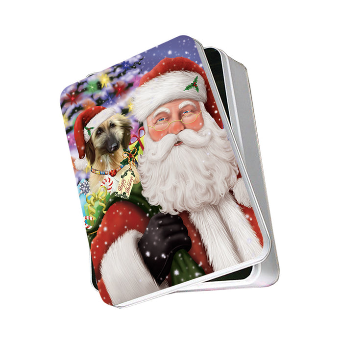 Santa Carrying Afghan Hound Dog and Christmas Presents Photo Storage Tin PITN53606