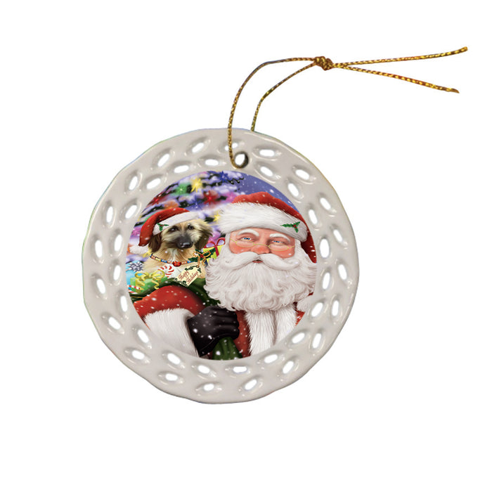 Santa Carrying Afghan Hound Dog and Christmas Presents Ceramic Doily Ornament DPOR53663