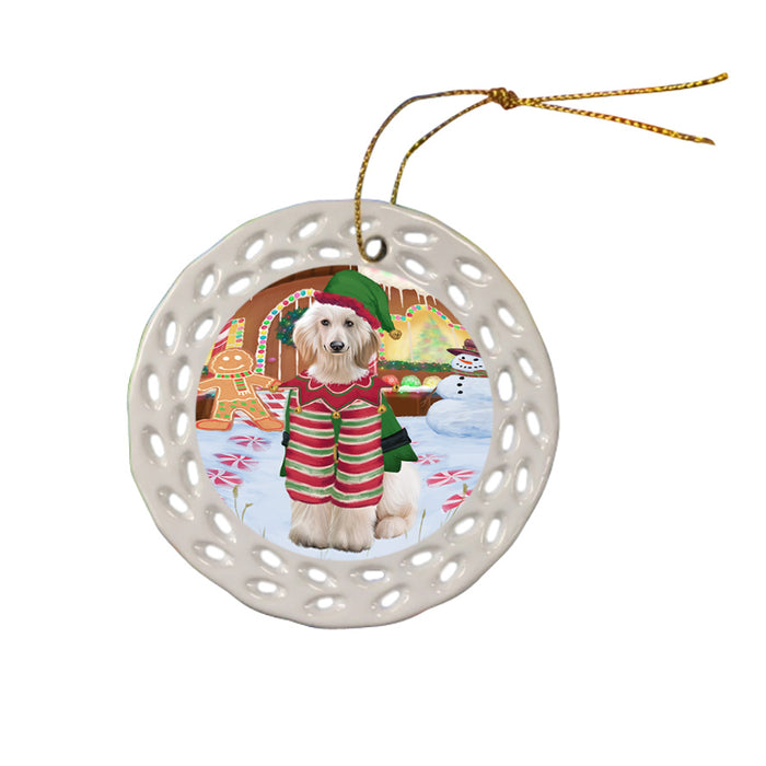 Christmas Gingerbread House Candyfest Afghan Hound Dog Ceramic Doily Ornament DPOR56476
