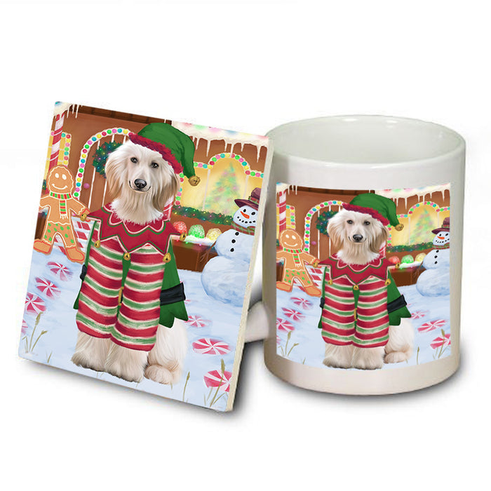 Christmas Gingerbread House Candyfest Afghan Hound Dog Mug and Coaster Set MUC56112