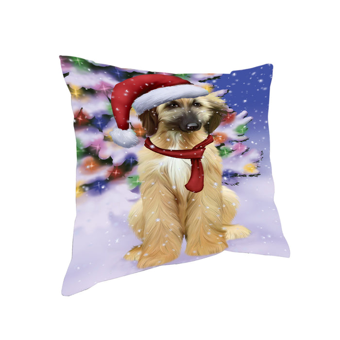 Winterland Wonderland Afghan Hound Dog In Christmas Holiday Scenic Background Pillow PIL71504