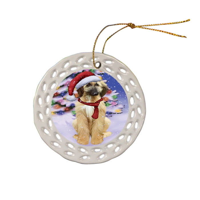 Winterland Wonderland Afghan Hound Dog In Christmas Holiday Scenic Background Ceramic Doily Ornament DPOR53720