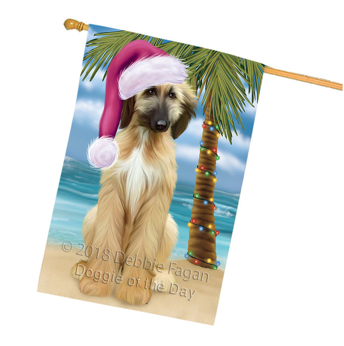 Summertime Happy Holidays Christmas Afghan Hound Dog on Tropical Island Beach House Flag FLG54720