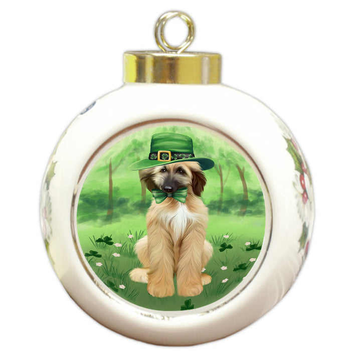 St. Patricks Day Irish Portrait Afghan Hound Dog Round Ball Christmas Ornament RBPOR58088
