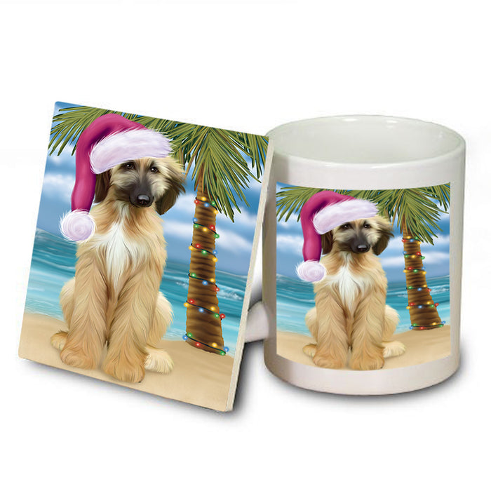 Summertime Happy Holidays Christmas Afghan Hound Dog on Tropical Island Beach Mug and Coaster Set MUC54386