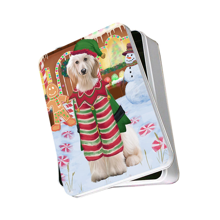 Christmas Gingerbread House Candyfest Afghan Hound Dog Photo Storage Tin PITN56039