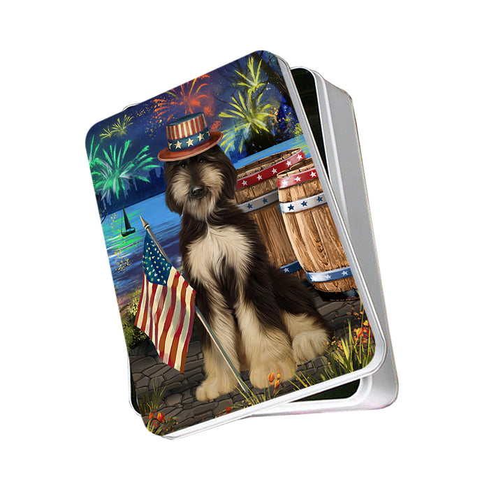 4th of July Independence Day Fireworks Afghan Hound Dog at the Lake Photo Storage Tin PITN51067
