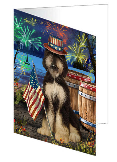 4th of July Independence Day Fireworks Afghan Hound Dog at the Lake Handmade Artwork Assorted Pets Greeting Cards and Note Cards with Envelopes for All Occasions and Holiday Seasons GCD57230