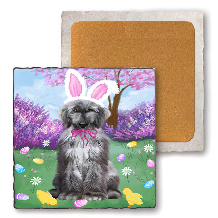 Easter Holiday Afghan Hound Dog Set of 4 Natural Stone Marble Tile Coasters MCST51858