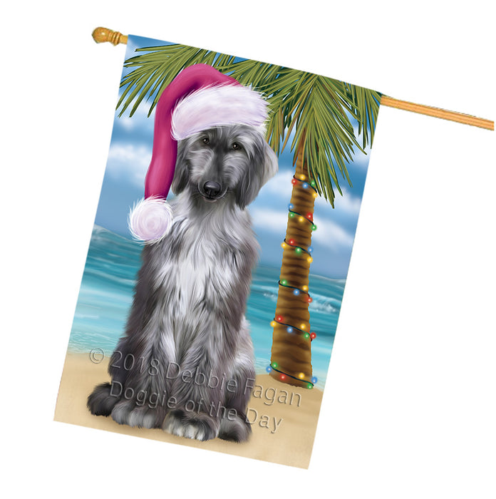 Summertime Happy Holidays Christmas Afghan Hound Dog on Tropical Island Beach House Flag FLG54721