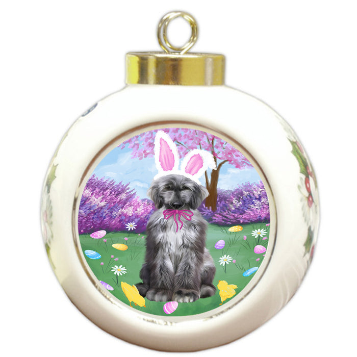Easter Holiday Afghan Hound Dog Round Ball Christmas Ornament RBPOR57259