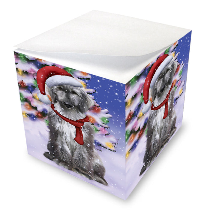 Winterland Wonderland Afghan Hound Dog In Christmas Holiday Scenic Background Note Cube NOC55367