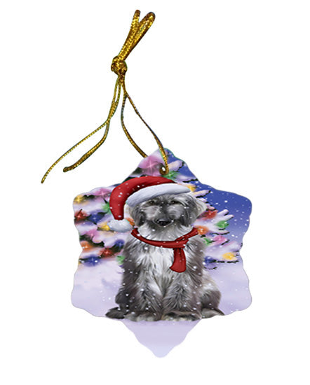 Winterland Wonderland Afghan Hound Dog In Christmas Holiday Scenic Background Star Porcelain Ornament SPOR53712
