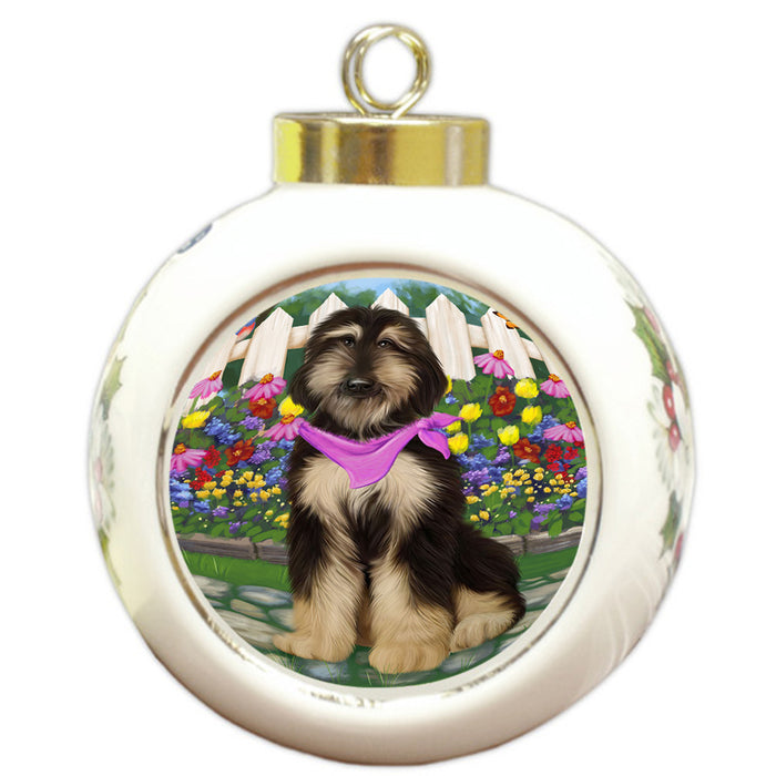 Spring Floral Afghan Hound Dog Round Ball Christmas Ornament RBPOR52222