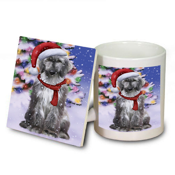 Winterland Wonderland Afghan Hound Dog In Christmas Holiday Scenic Background Mug and Coaster Set MUC53713