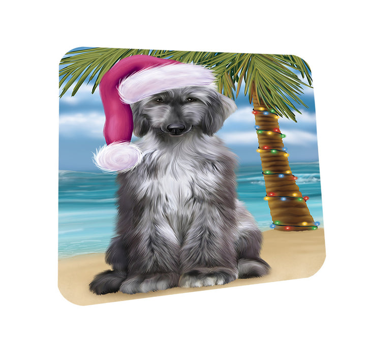 Summertime Happy Holidays Christmas Afghan Hound Dog on Tropical Island Beach Coasters Set of 4 CST54353