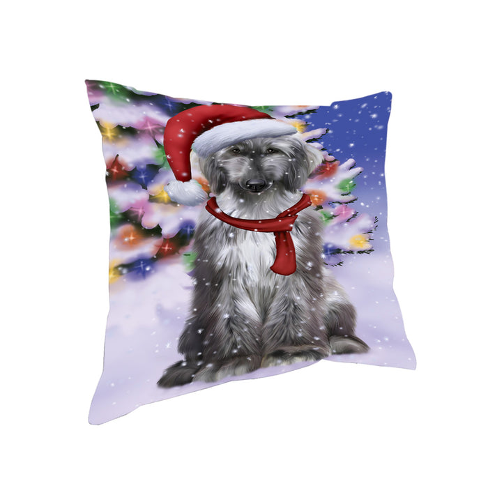 Winterland Wonderland Afghan Hound Dog In Christmas Holiday Scenic Background Pillow PIL71508