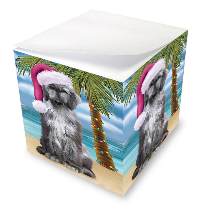 Summertime Happy Holidays Christmas Afghan Hound Dog on Tropical Island Beach Note Cube NOC56041
