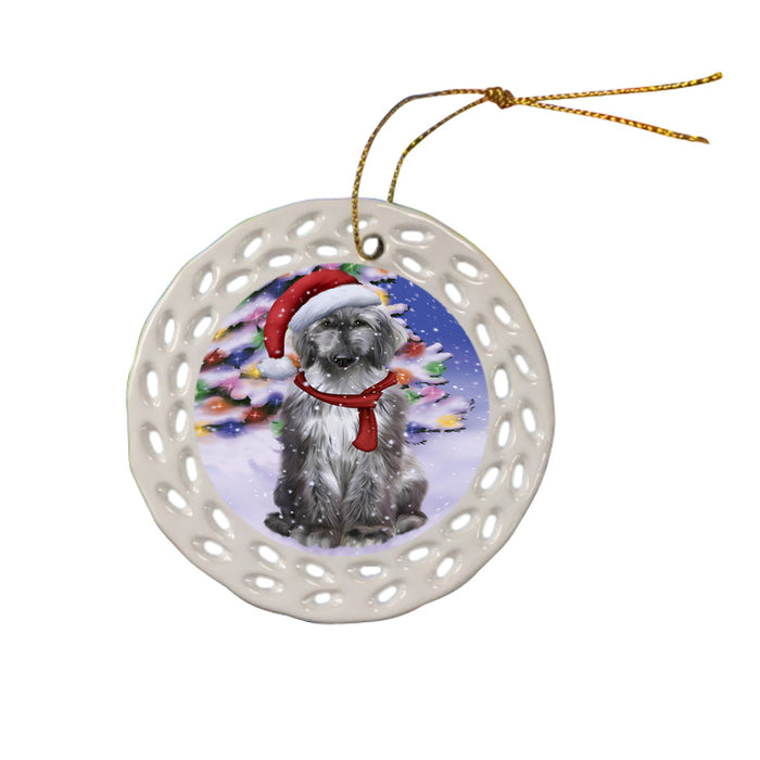 Winterland Wonderland Afghan Hound Dog In Christmas Holiday Scenic Background Ceramic Doily Ornament DPOR53721