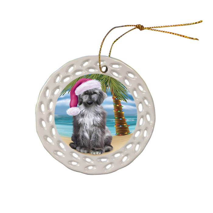 Summertime Happy Holidays Christmas Afghan Hound Dog on Tropical Island Beach Ceramic Doily Ornament DPOR54523
