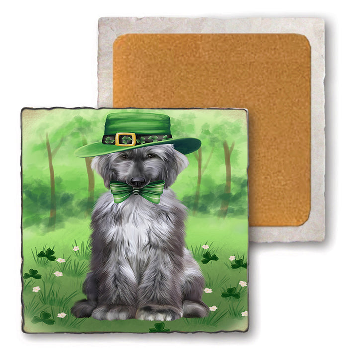 St. Patricks Day Irish Portrait Afghan Hound Dog Set of 4 Natural Stone Marble Tile Coasters MCST51962